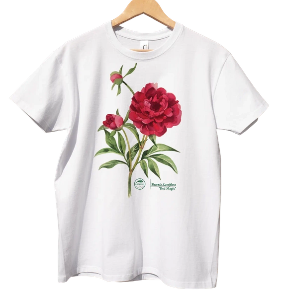 koszulka klasyczna, unisex, z motywem roślinnym — piwonia chińska 'Red Magic'