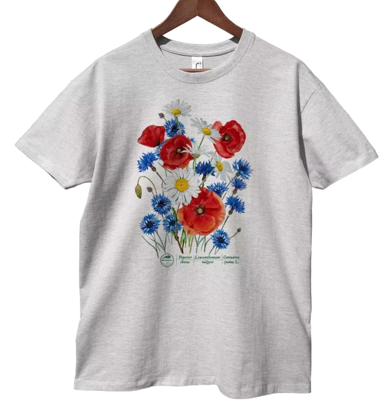koszulka z motywem roślinnym dla dziecka, bukiet — polne kwiaty